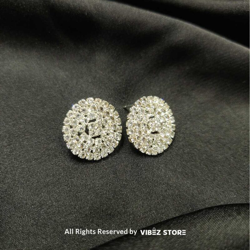 Sparkling Crystal Stud Earrings – Silver-Tone Round Jewelry 3 Sparkling Crystal Stud Earrings with round design, silver-tone settings, and crystal embellishments from VibezStore