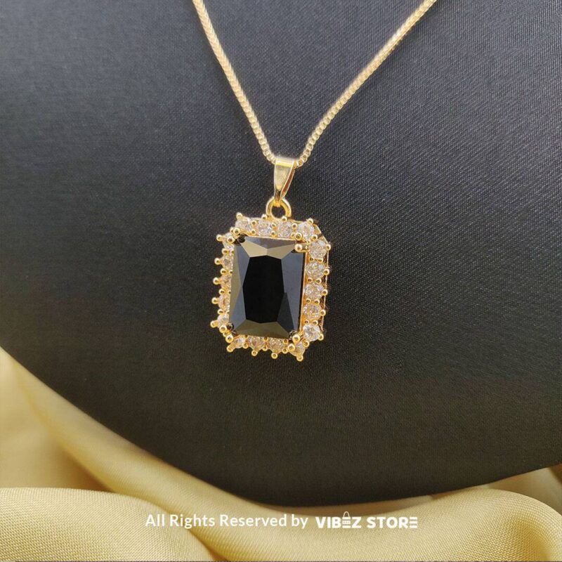 Black Onyx Pendant & Earring Set Gold-Tone Crystal Jewelry 2 Black Onyx Pendant and Earring Set with gold-tone settings, black onyx stones, and crystal frames from VibezStore