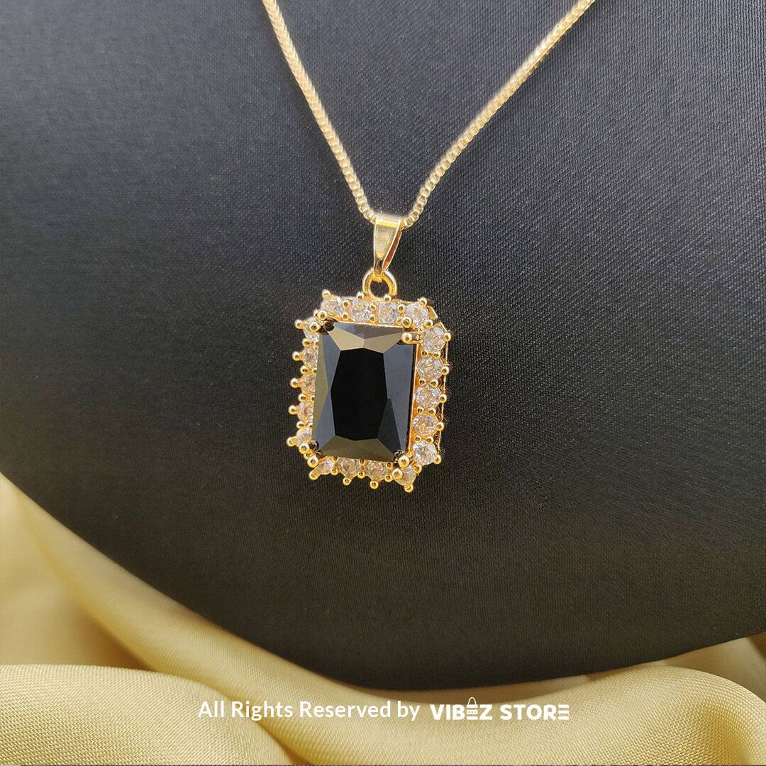 LCKT-8-A Black Onyx Pendant & Earring Set Gold-Tone Crystal Jewelry - Image 1