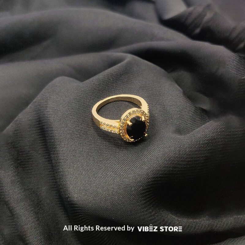 Classic Halo Black Onyx Ring - Multiple Colors & Sizes 3 Classic Halo Black Onyx Ring with gold band and crystal halo - Vibez Store