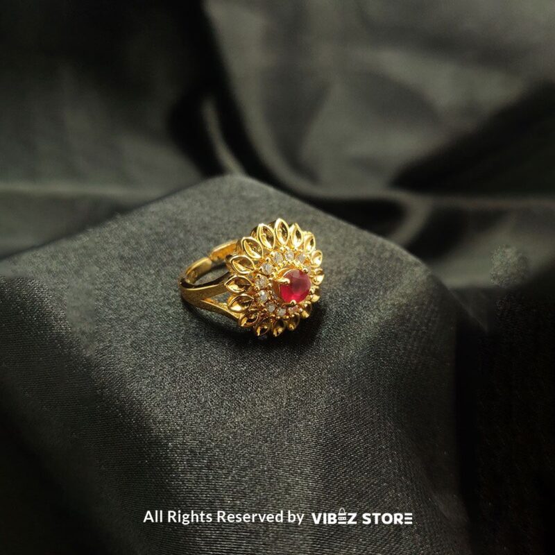 Elegant Floral Gemstone Ring - Multiple Colors & Sizes 1 Ornate Vintage Gemstone Ring with intricate detailing and central gemstone in various colors - Vibez Store