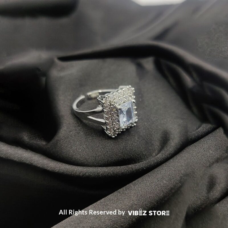 Elegant Square Black Stone Halo Ring - Multiple Colors & Sizes 3 Square Black Stone Halo Ring with adjustable silver band - Vibez Store