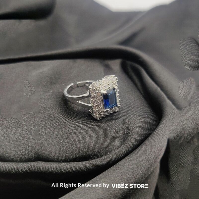 Elegant Square Black Stone Halo Ring - Multiple Colors & Sizes 2 Square Black Stone Halo Ring with adjustable silver band - Vibez Store