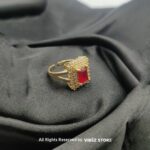Adjustable Red Gemstone Ring with Gold-Toned Finish