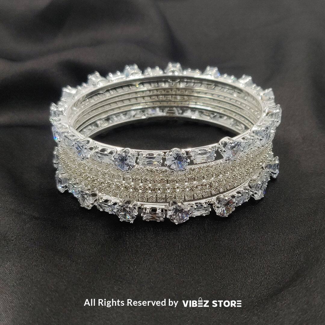 BNGL-1 Sparkling Silver-Toned Crystal Bangle Set - Image 1