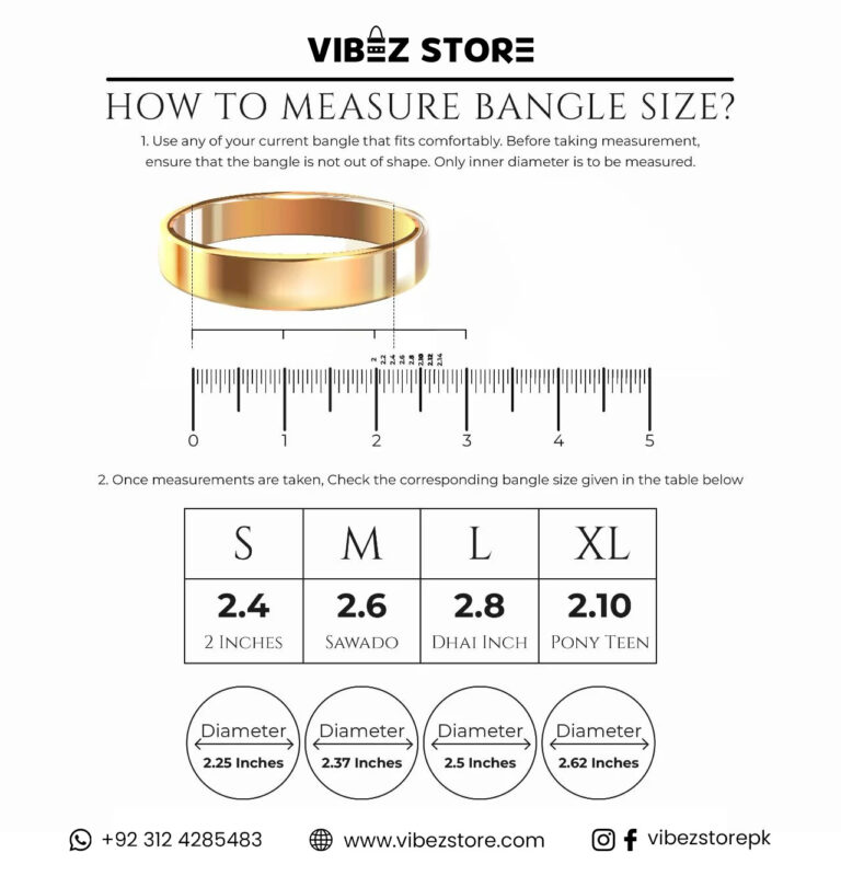 Gold-Plated Black Stone and Crystal Bangle Set 4 Bangles size chart