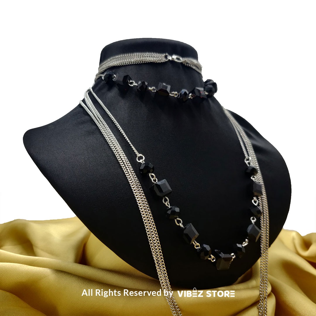 NCKL-1-F Elegant Crystal Cube and Chain Necklace Set - Image 1