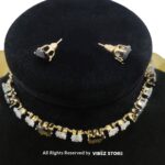 Elegant Square-Stone Choker Necklace with Earrings - Image 2