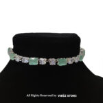 Elegant Square-Stone Choker Necklace with Earrings - Image 3