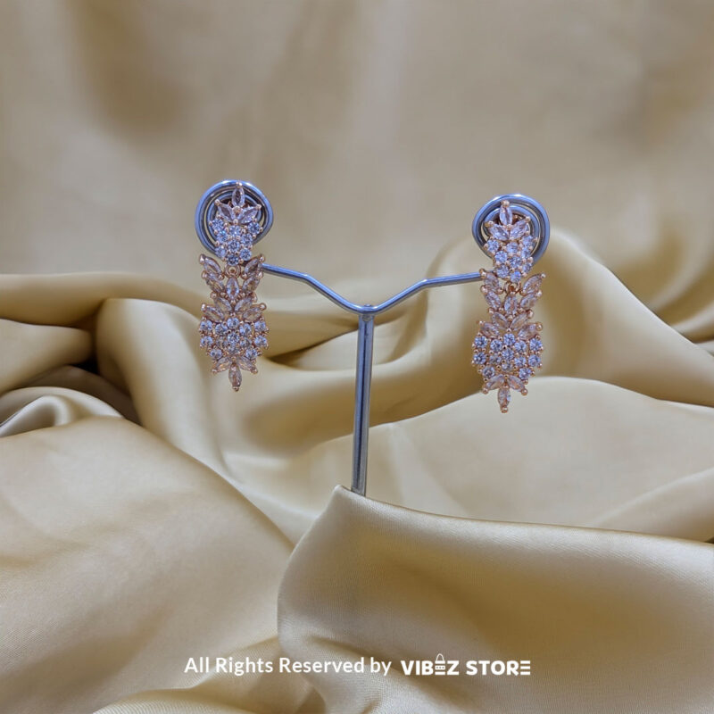Elegant Floral Crystal Jewelry Set 5 Floral crystal jewelry set with a necklace, earrings, bracelet, and ring, elegantly displayed by Vibez Store.