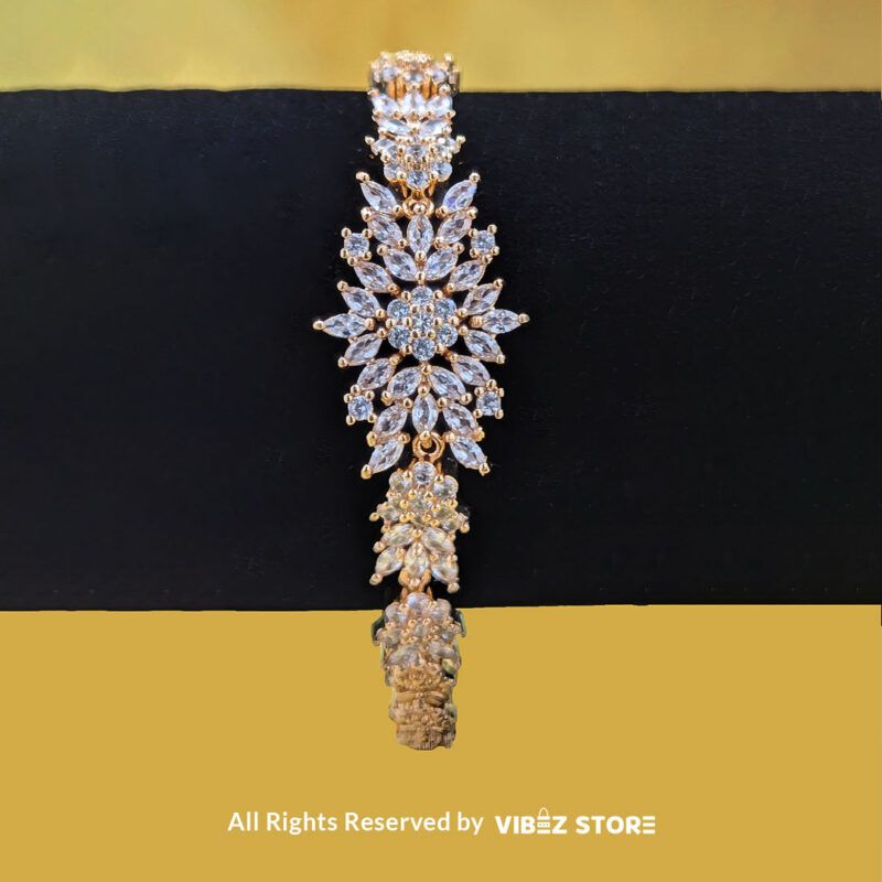 Elegant Floral Crystal Jewelry Set 4 Floral crystal jewelry set with a necklace, earrings, bracelet, and ring, elegantly displayed by Vibez Store.