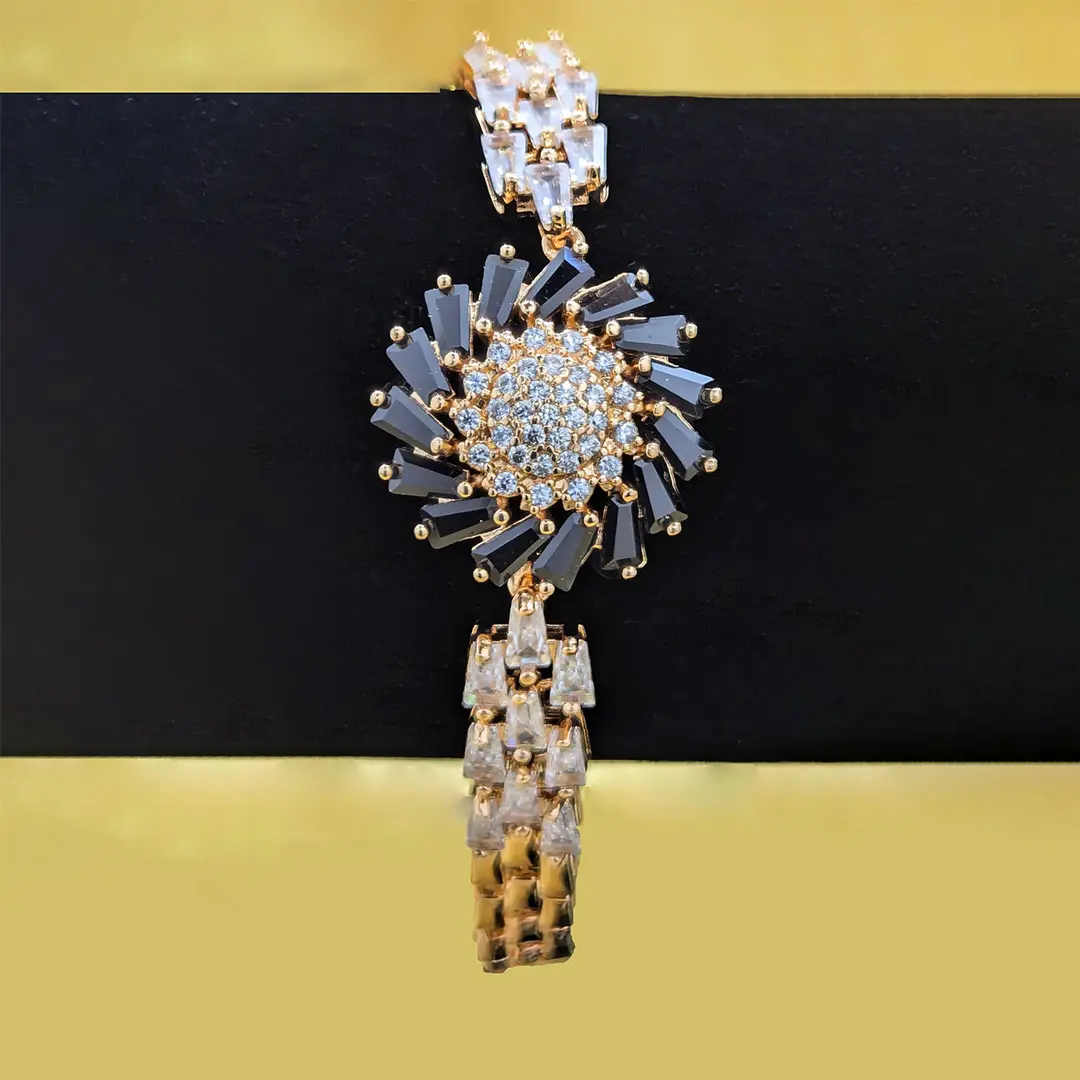 Exquisite Black and Gold Floral Jewelry Set 4 PR-NCKL-02-D