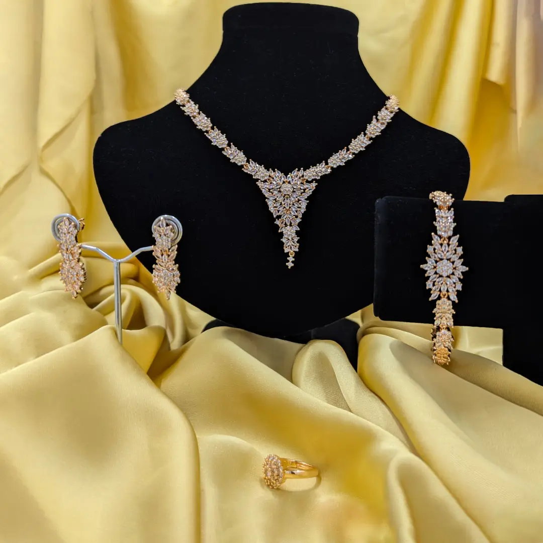 Elegant Floral Crystal Jewelry Set 2 PR-NCKL-03-A