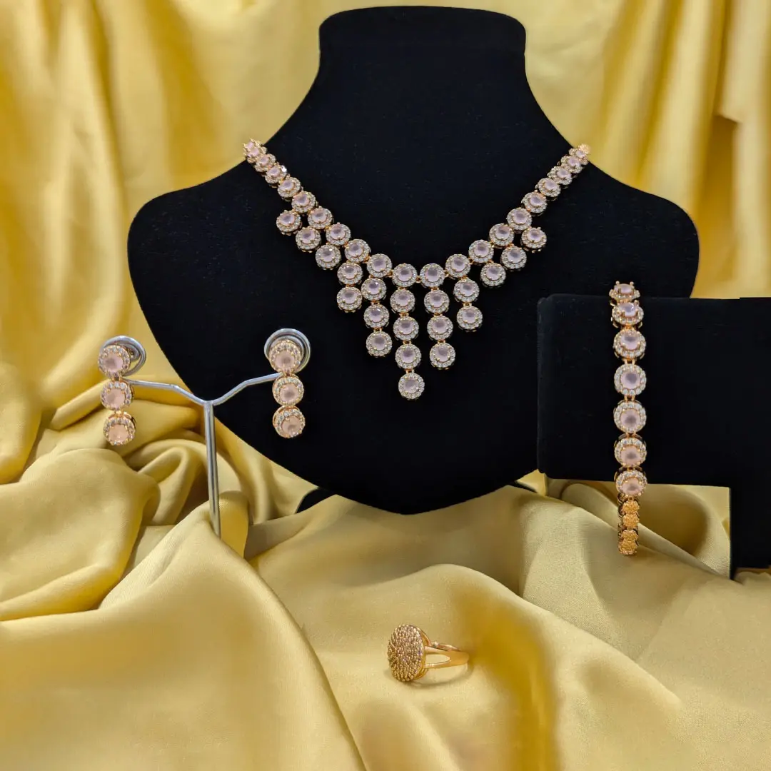 Elegant Rose Quartz Jewelry Set 2 PR-NCKL-06-A