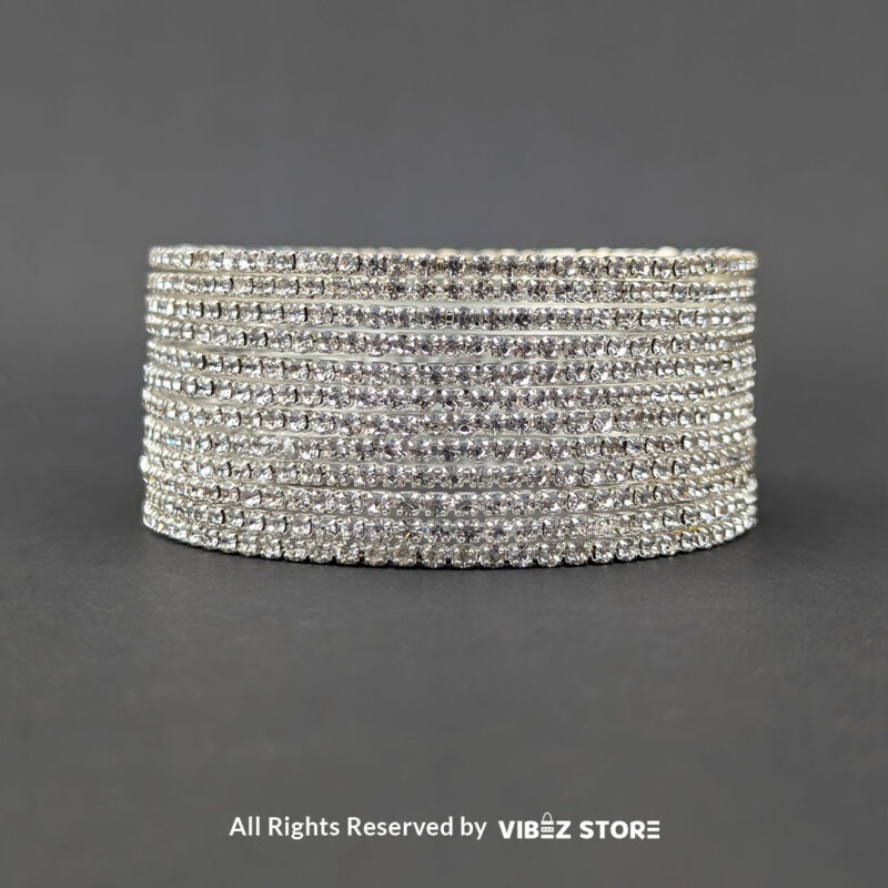 Elegant Silver Sparkle Stacked Bangle Set 3 Silver sparkle stacked bangle set with a shimmering design, displayed elegantly by Vibez Store.