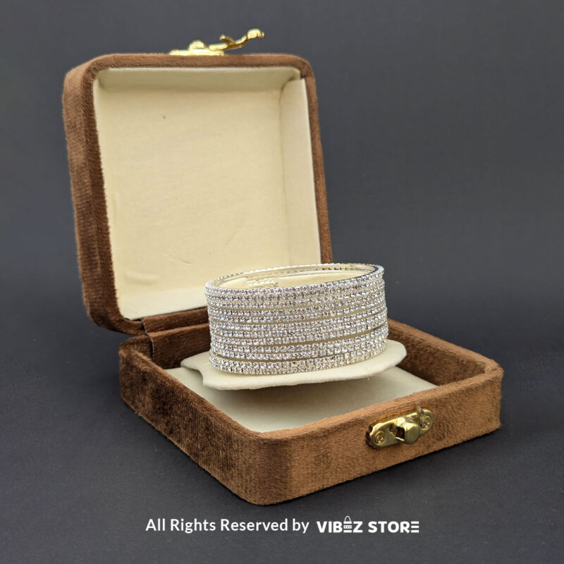 Elegant Silver Sparkle Stacked Bangle Set 2 Silver sparkle stacked bangle set with a shimmering design, displayed elegantly by Vibez Store.