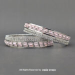 Pink Crystal Silver Bangles Set