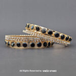 Gold-Plated Black Stone and Crystal Bangle Set