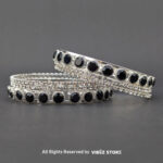 Silver Crystal and Black Stone Bangle Set