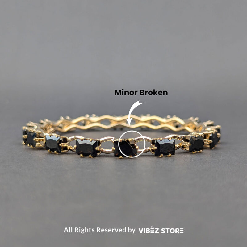 Luxurious Black Stone and Gold Grid Bangle 3 Black stone bangle with gold grid design, displayed elegantly by Vibez Store.