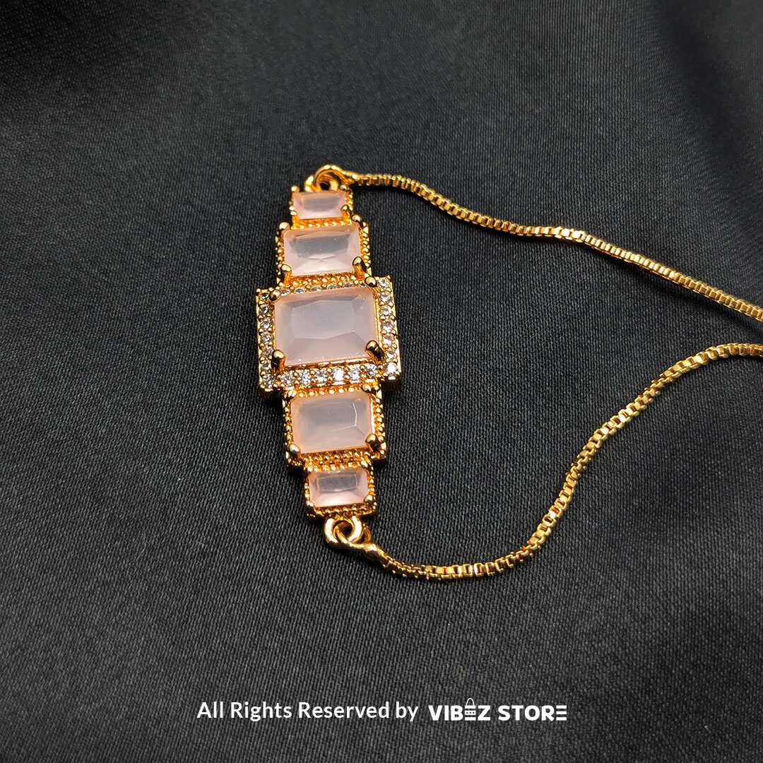 BRS-14 Gold-Tone Pink Stone Adjustable Bracelet - Image 1