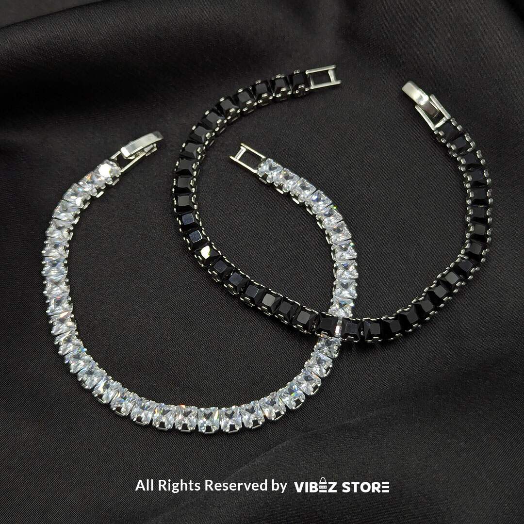 BRS-6 Dual Crystal Tennis Bracelets – Black & White Stones - Image 1