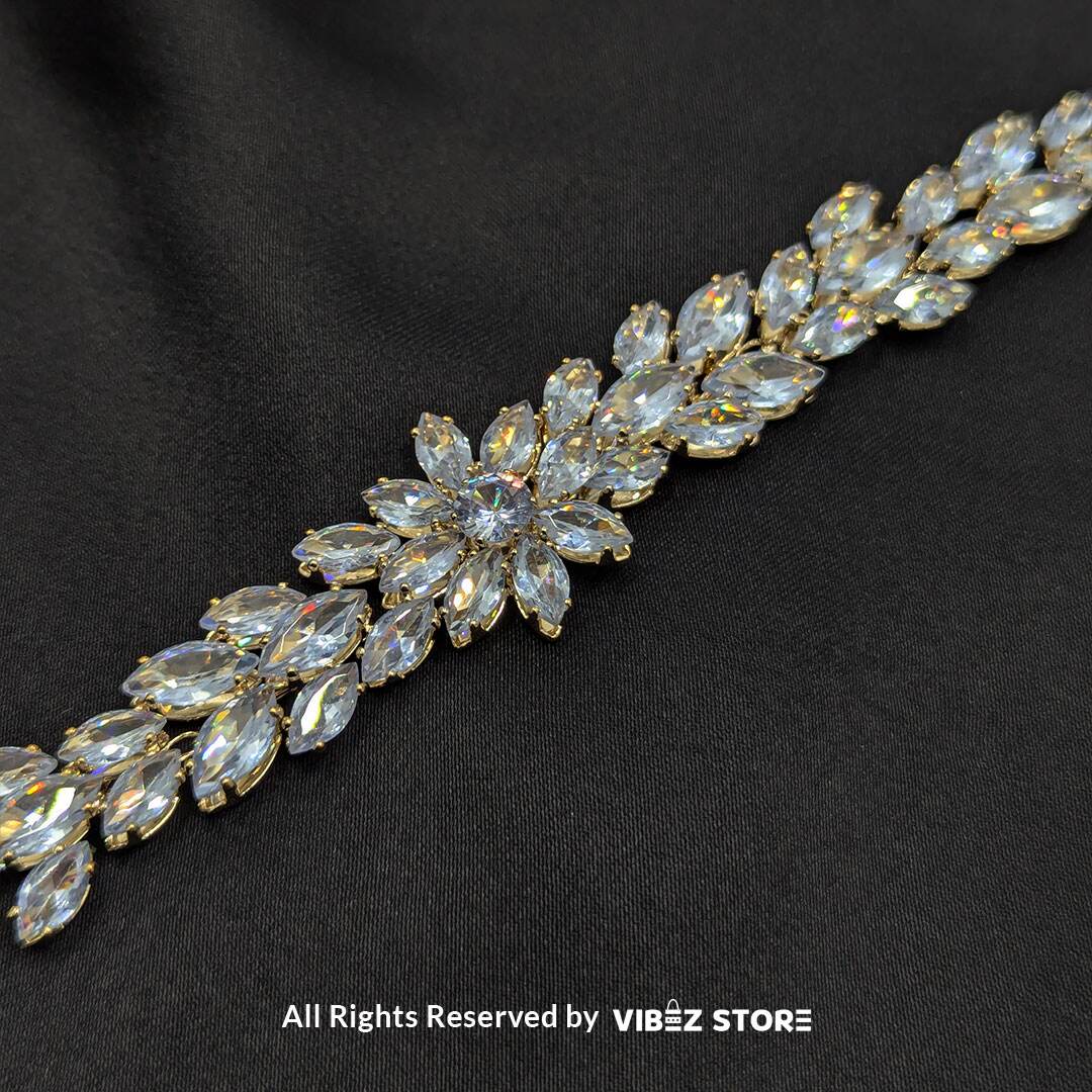 BRS-9 Crystal Floral Gold-Tone Bracelet - Image 1