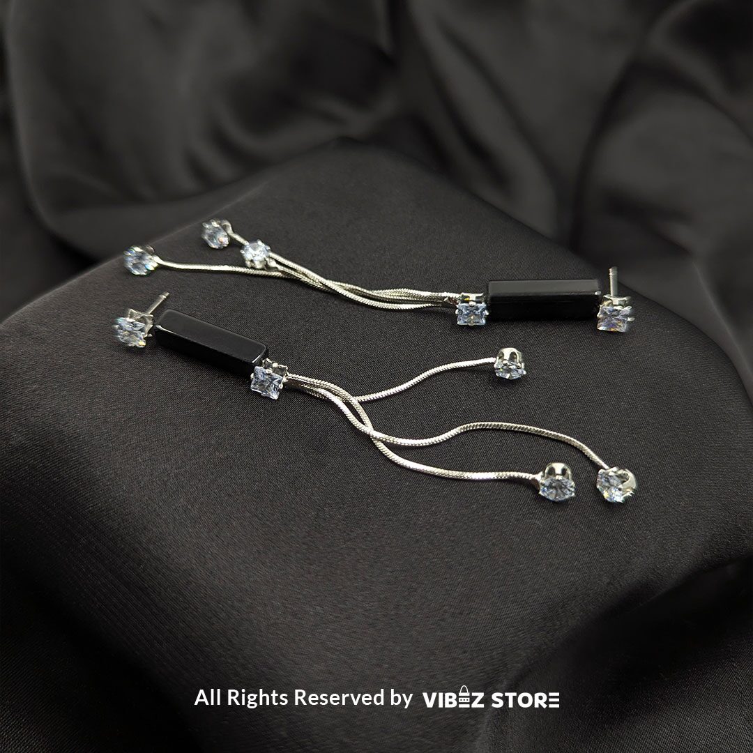 ERNG-25 Silver Drape Earrings with Black Accent - Image 1