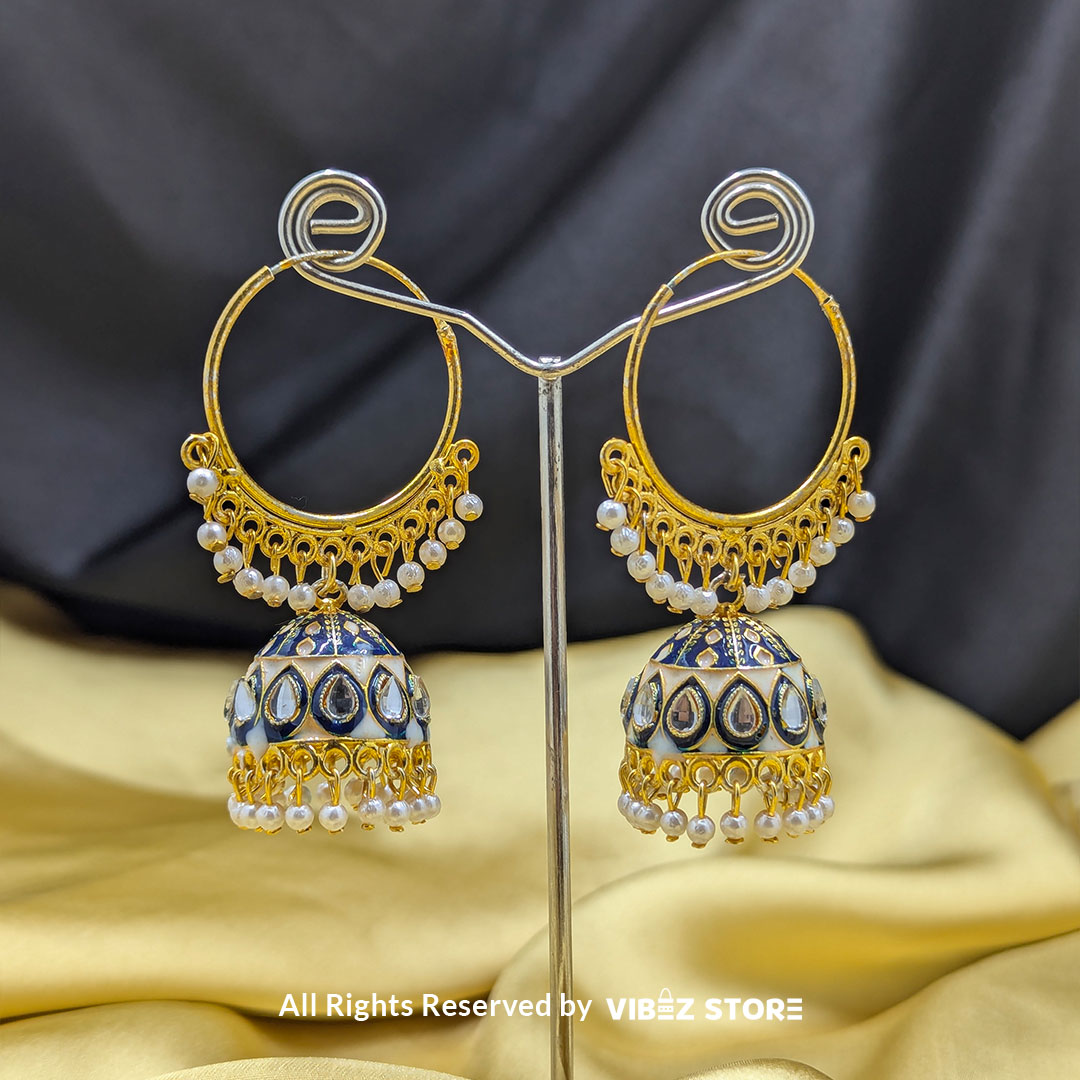 ERNG-37 Royal Blue Meenakari Jhumka Earrings - Image 1