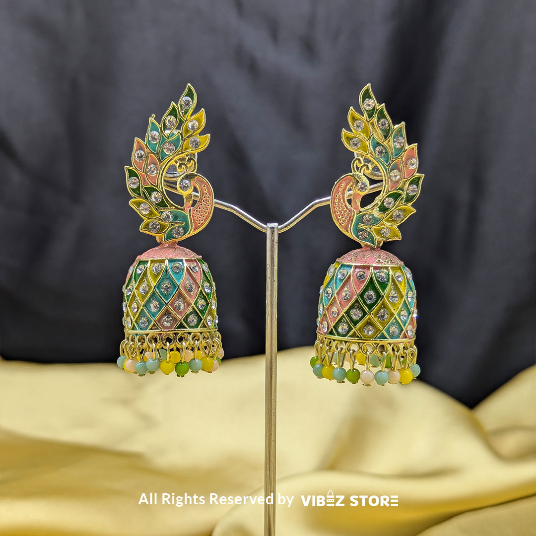 ERNG-45 Multicolor Peacock Jhumka Earrings - Image 1
