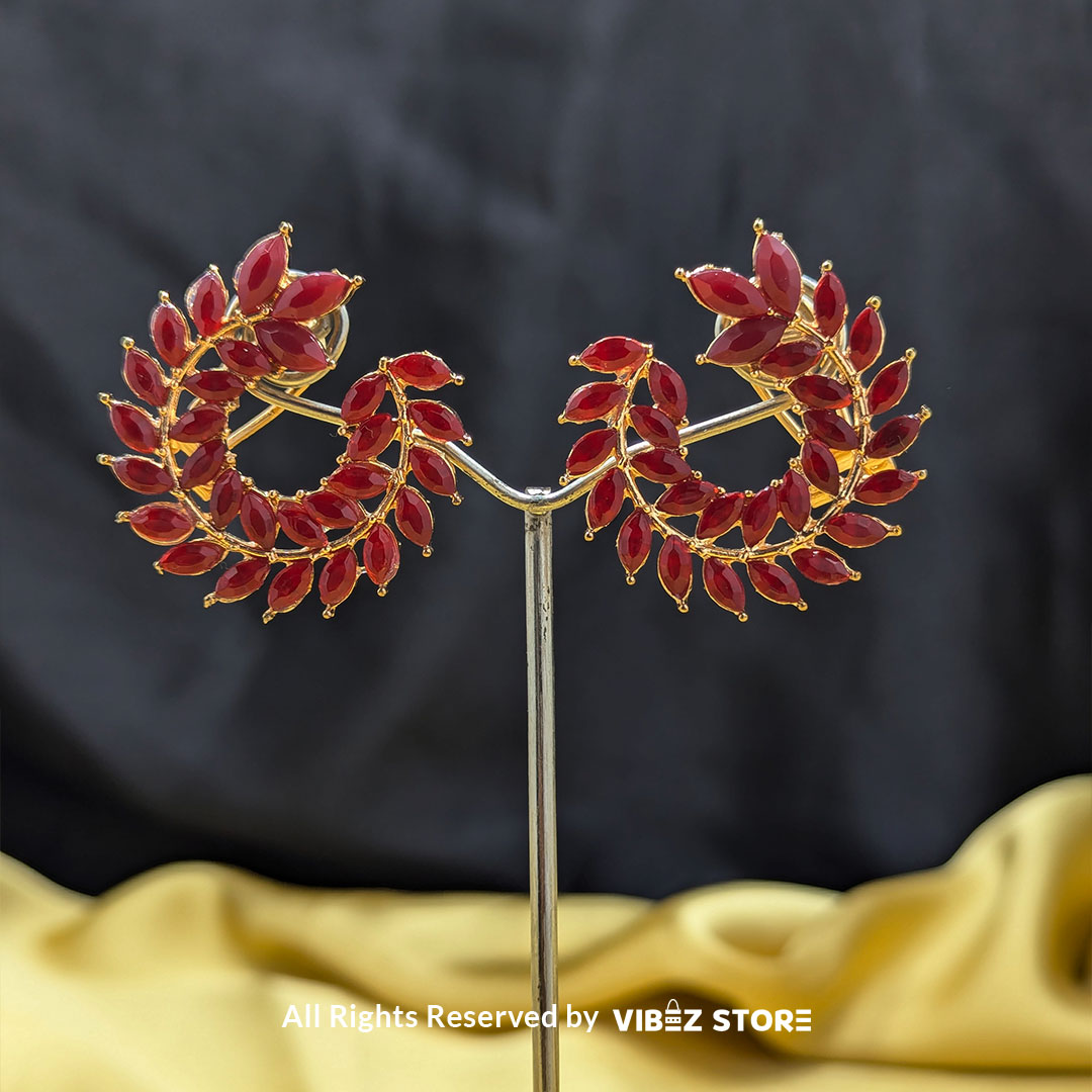 ERNG-53 Red Gem Crescent Earrings - Image 1