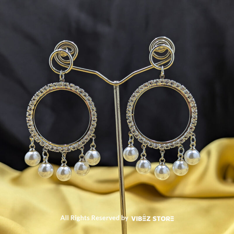 Pearl Halo Hoop Earrings 1 Pearl Halo Hoop Earrings with a halo of stones and delicate pearl drops, perfect for elegant occasions.