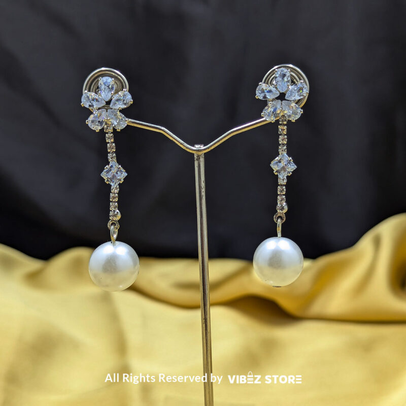 Floral Crystal Drop Pearl Earrings 2 Elegant floral crystal earrings with a pearl drop, perfect for weddings and special occasions.