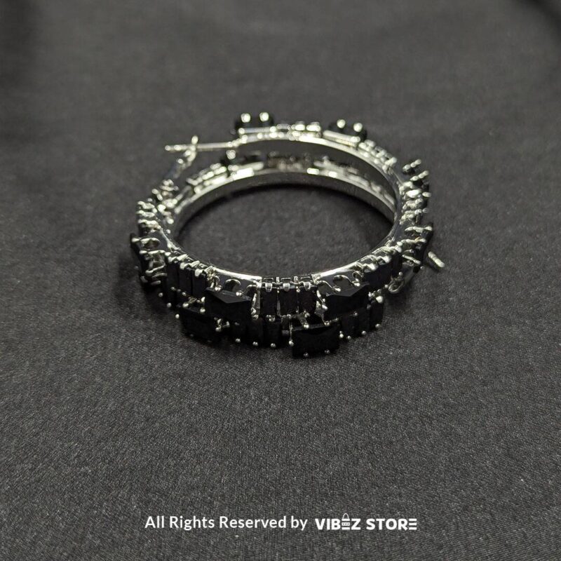 Black and White Crystal Hoop Earrings 5 Elegant black and white crystal hoop earrings, perfect for a bold and sophisticated look.