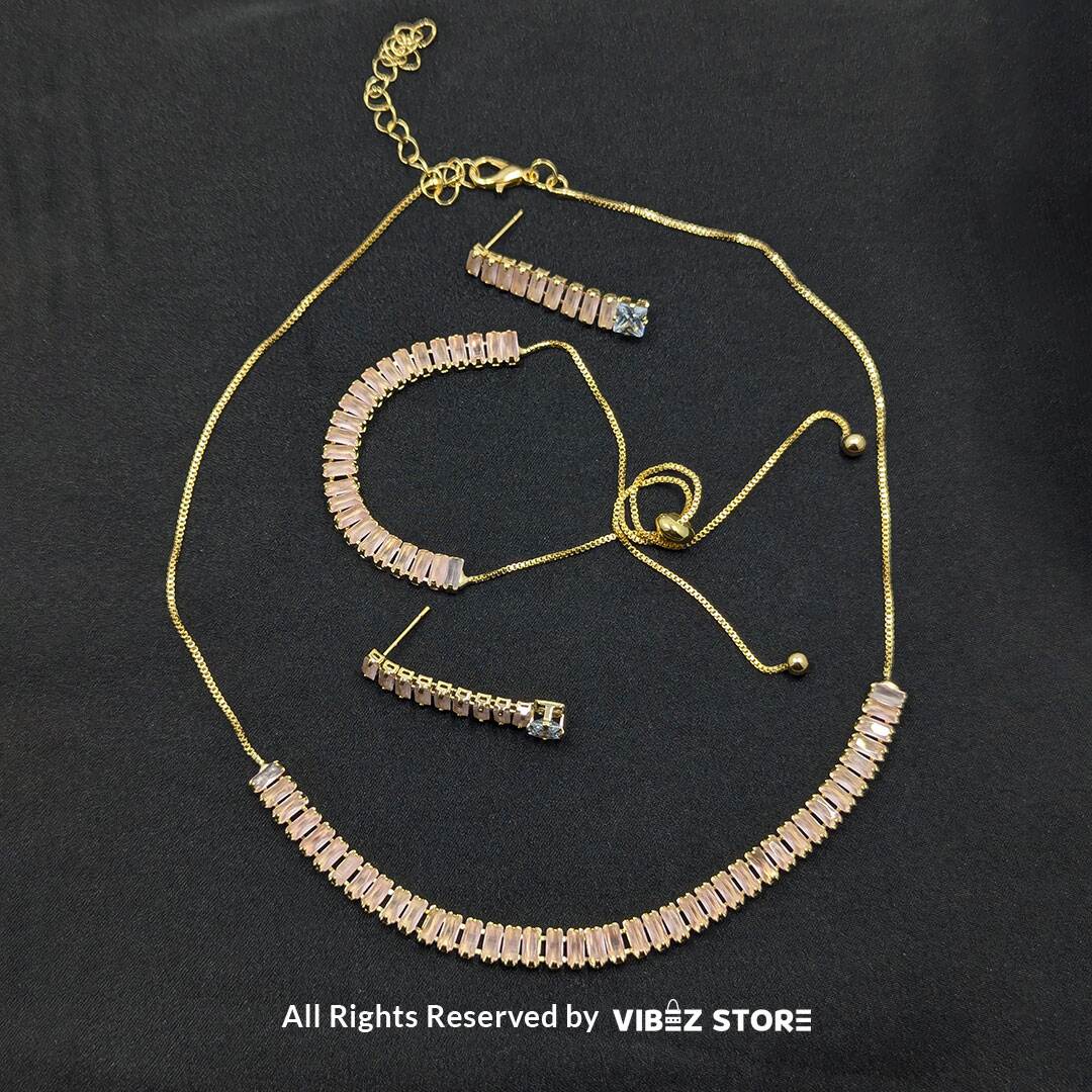 LCKT-19 Elegant Pink Crystal Jewelry Set - Image 1