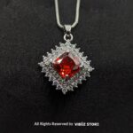 Ruby Red Square Pendant Jewelry Set