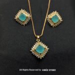 Aqua Blue Square Pendant Jewelry Set - Image 2