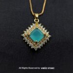 Aqua Blue Square Pendant Jewelry Set