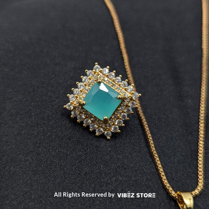 Aqua Blue Square Pendant Jewelry Set 2 Aqua blue square pendant jewelry set featuring a soft blue gemstone necklace with matching stud earrings, surrounded by sparkling stones.