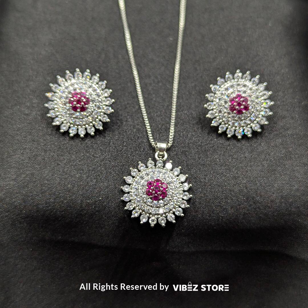 LCKT-29-A Ruby Starburst Pendant and Earrings Set - Image 1
