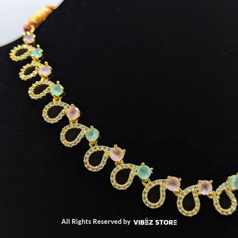 Pastel Teardrop Necklace – Gold-Tone & Multi-Colored Gemstone Jewelry 4 Pastel Teardrop Necklace and Earring Set with gold-tone settings and multi-colored gemstones from VibezStore