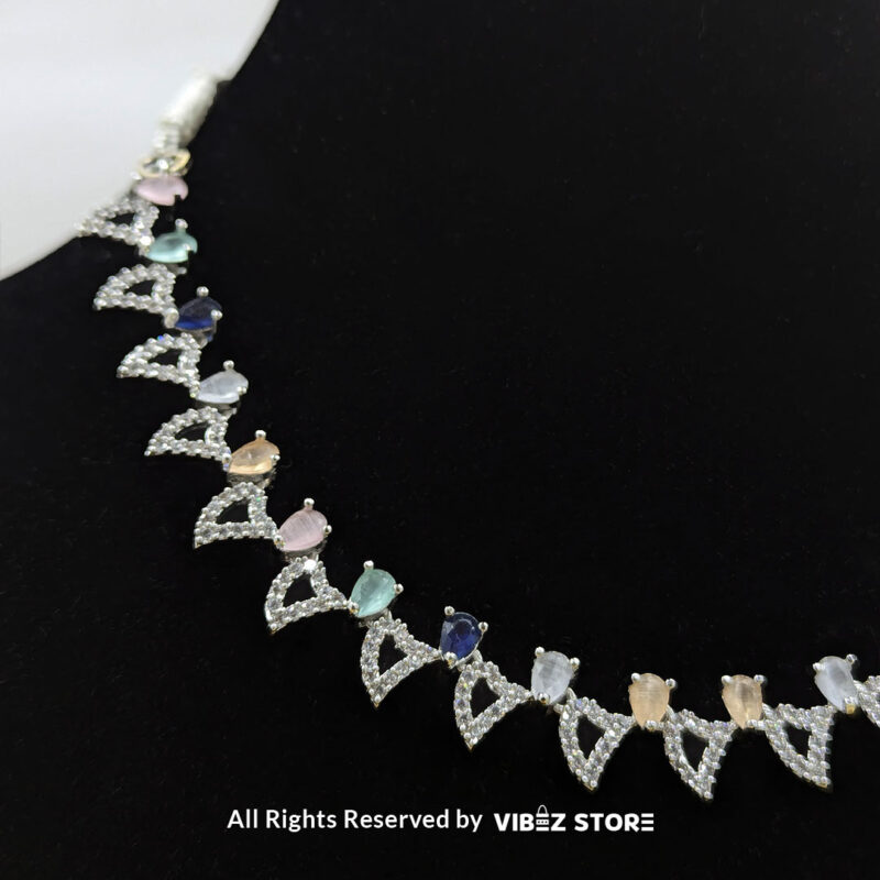 Pastel Gemstone Necklace & Earring Set – Silver-Tone Crystal Jewelry 4 Pastel Gemstone Necklace and Earring Set with silver-tone settings, multi-colored gemstones, and crystal accents from VibezStore