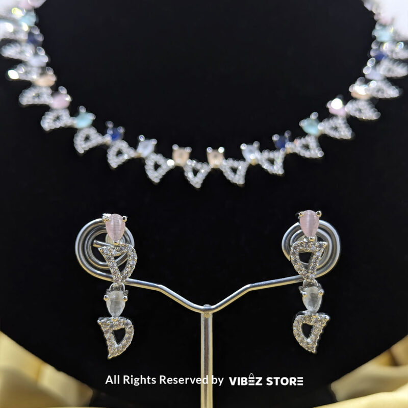 Pastel Gemstone Necklace & Earring Set – Silver-Tone Crystal Jewelry 5 Pastel Gemstone Necklace and Earring Set with silver-tone settings, multi-colored gemstones, and crystal accents from VibezStore