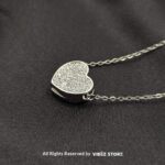 Magnetic Silver Heart Locket Necklace with Rhinestone Accents