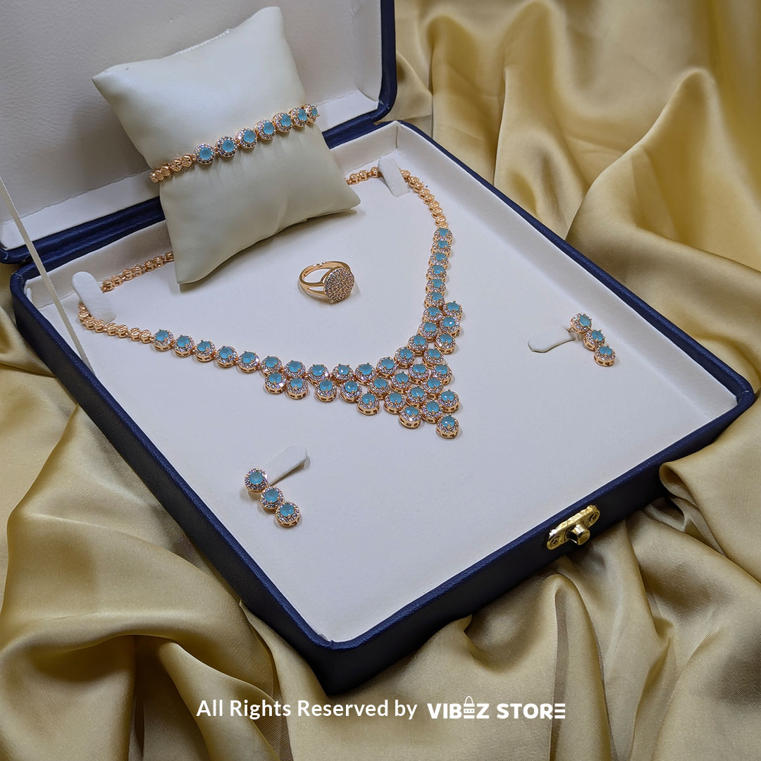PR-NCKL-05-E Elegant Aqua Blue Gemstone Jewelry Set - Image 1