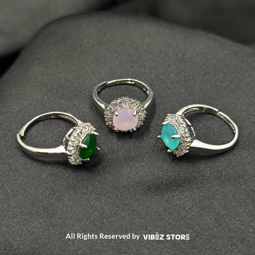 RNG-13 Elegant Halo Gemstone Adjustable Rings - Image 1