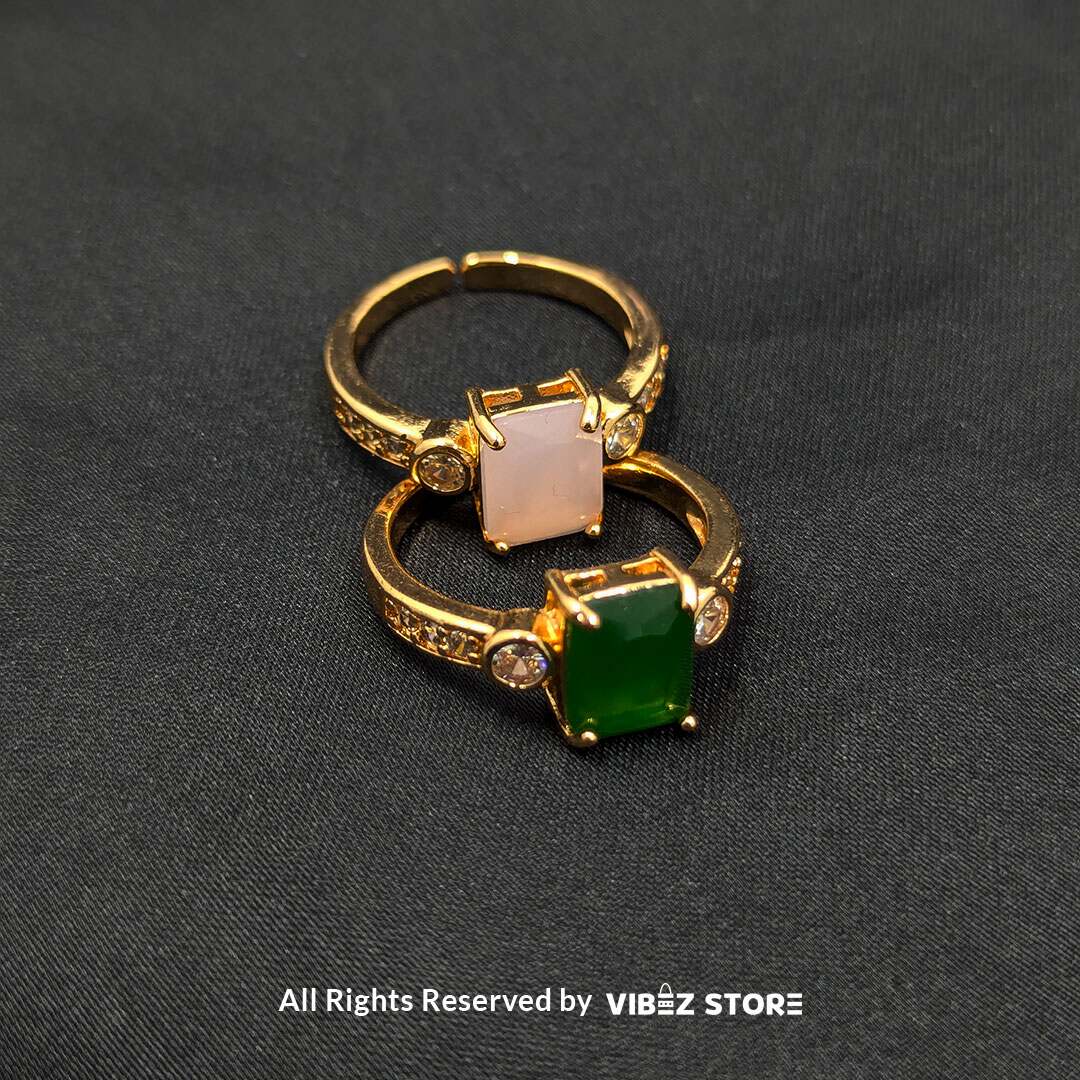 RNG-15 Gold-Plated Adjustable Rings with Stone Accents - Image 1