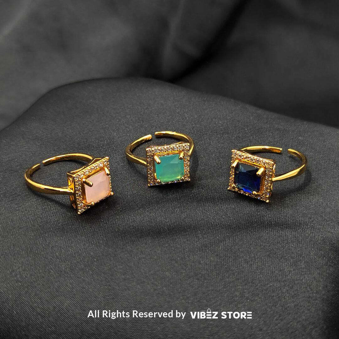 RNG-8 Elegant Square Gemstone Rings (Adjustable, Color Variations Available) - Image 1