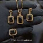 Elegant Black Gemstone Jewelry Set – Necklace, Earrings, and Ring