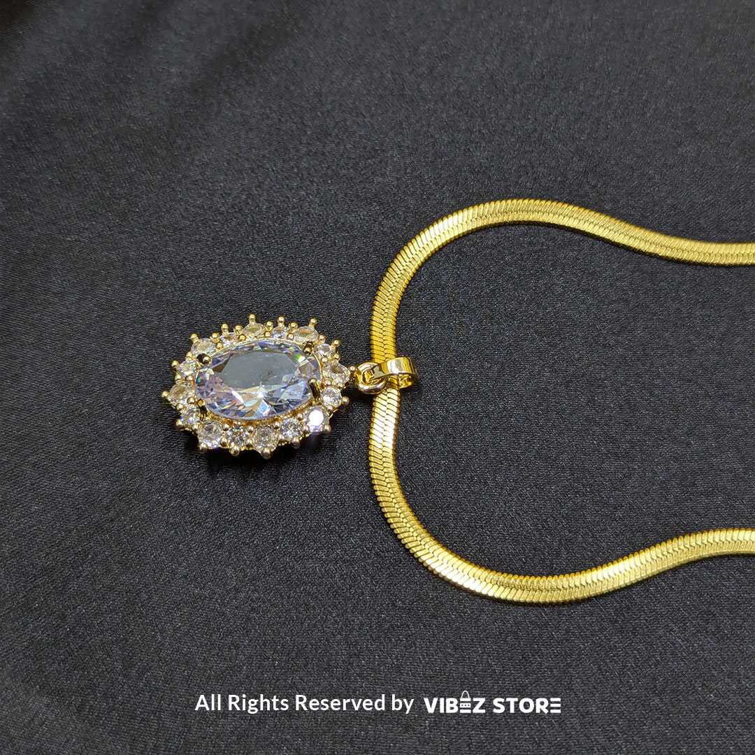 LKT-32 Gold Oval Pendant Necklace with Radiant Crystal - Image 1